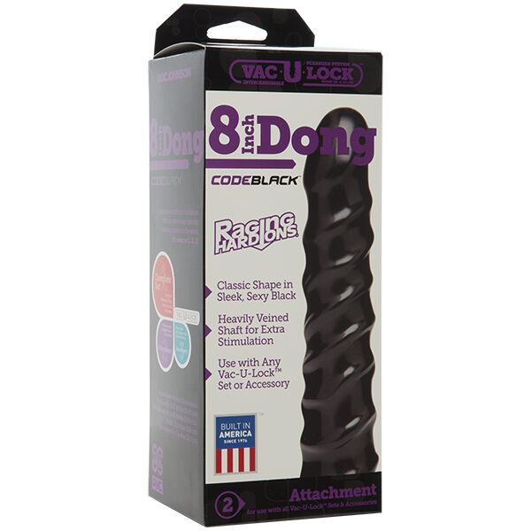 Дилдо Doc Johnson CodeBlack - 8 Inch Raging Vac-U-Lock із стимулювальним рельєфом, діаметр 3,8 см