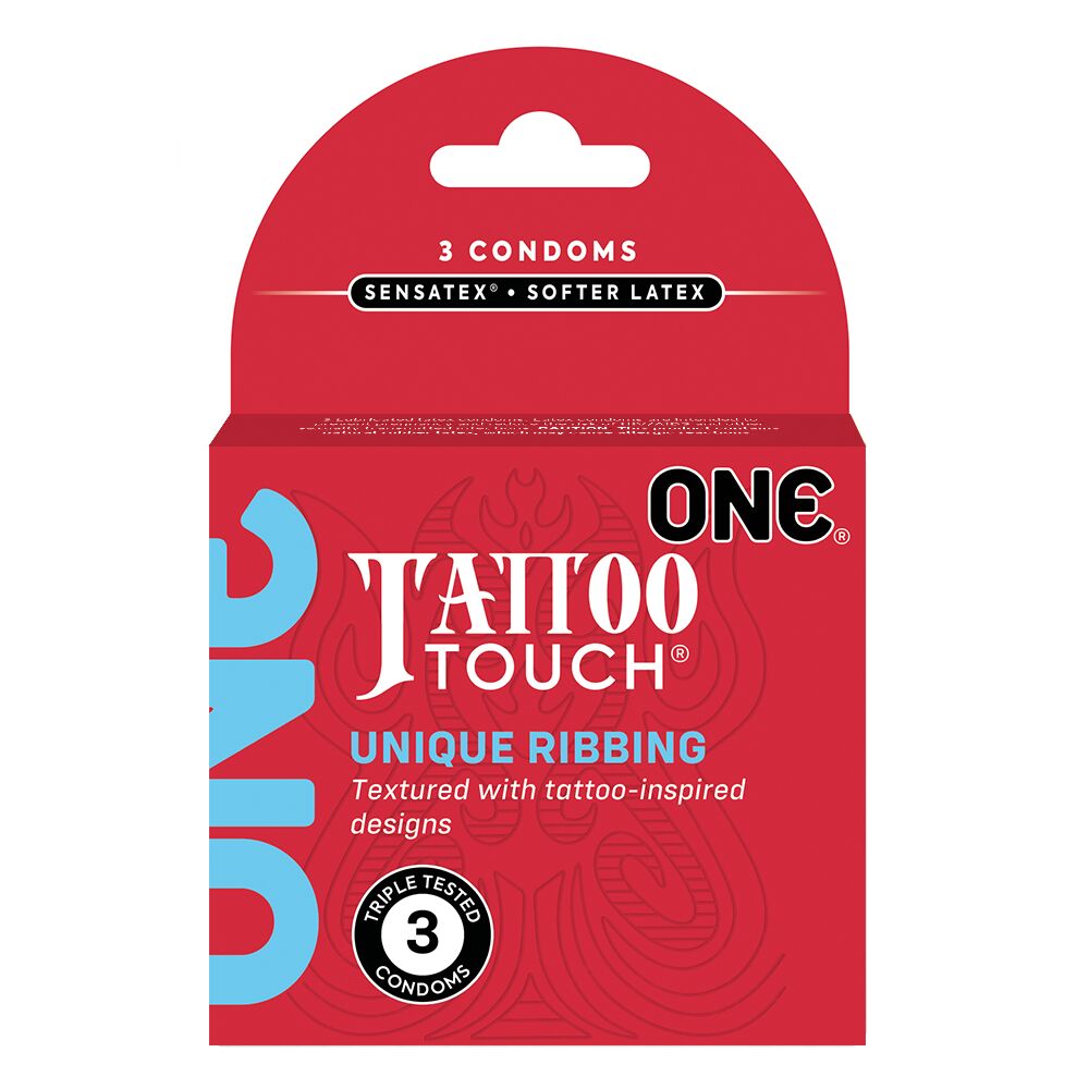 ONE Tattoo Touch – презервативи з тату-рельєфом для стимуляції (3 шт)