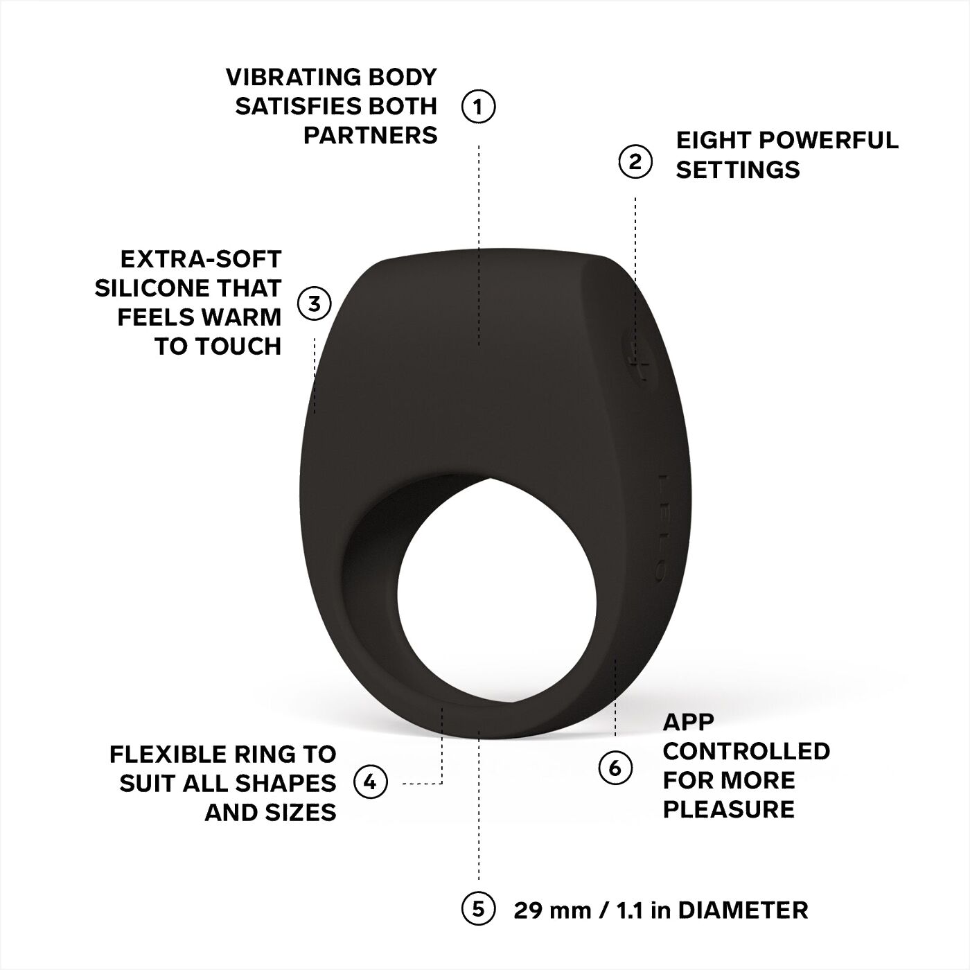 Ерекційне кільце з вібрацією LELO Tor 3 Black, керування зі смартфона