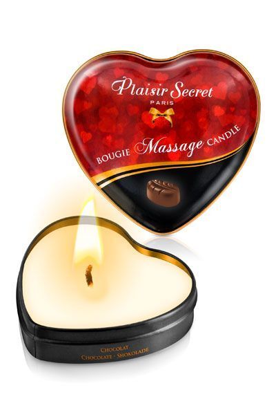 Масажна свічка-серце Plaisirs Secrets Chocolate: Ніжність та Смак у Кожному Дотику