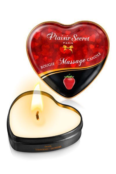 Масажна свічка серце Plaisirs Secrets Strawberry: Ніжність та Пристрасть в Одному