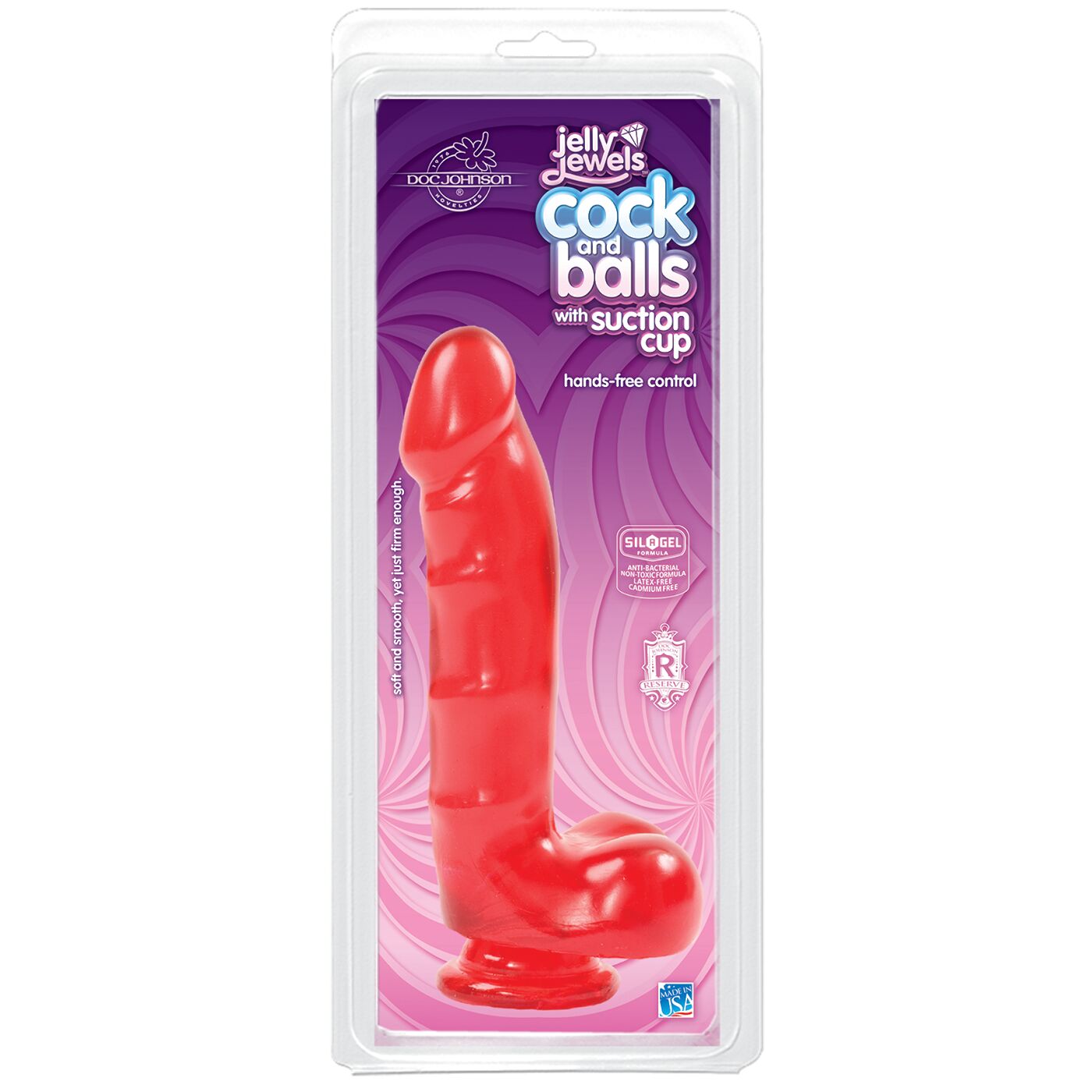 Фалоімітатор Doc Johnson Jelly Jewels Cock&Balls Red, діаметр 3,6 см, антибактеріальний ПВХ