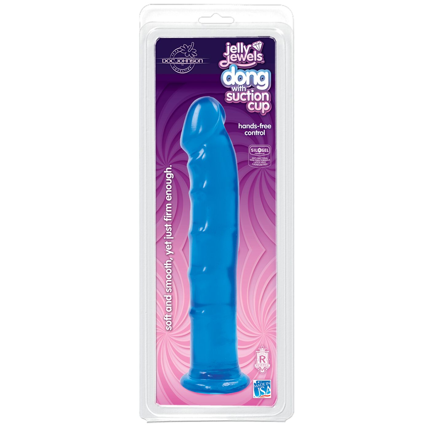 Фалоімітатор Doc Johnson Jelly Jewels Dong & Suction Cup Blue, діаметр 3,6 см, антибактеріальний ПВХ