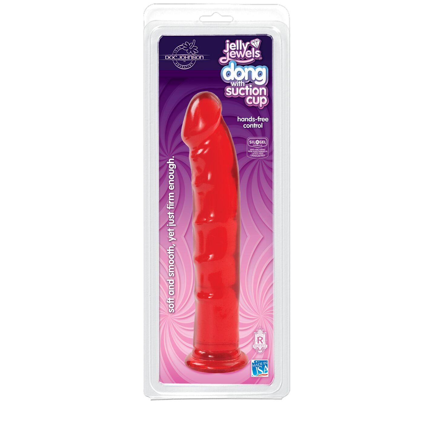 Фалоімітатор Doc Johnson Jelly Jewels Dong & Suction Cup Red, діаметр 3,6 см, антибактеріальний ПВХ