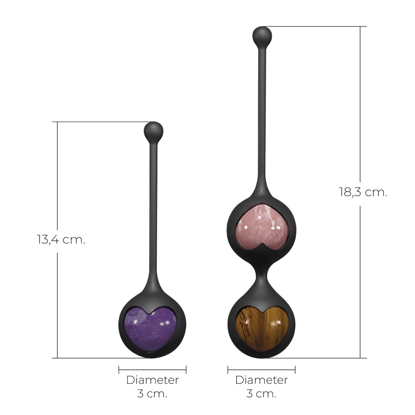 Вагінальні кульки Adrien Lastic Harmony Stones, напівдорогоцінне каміння, діаметр 3 см, 2 тримачі