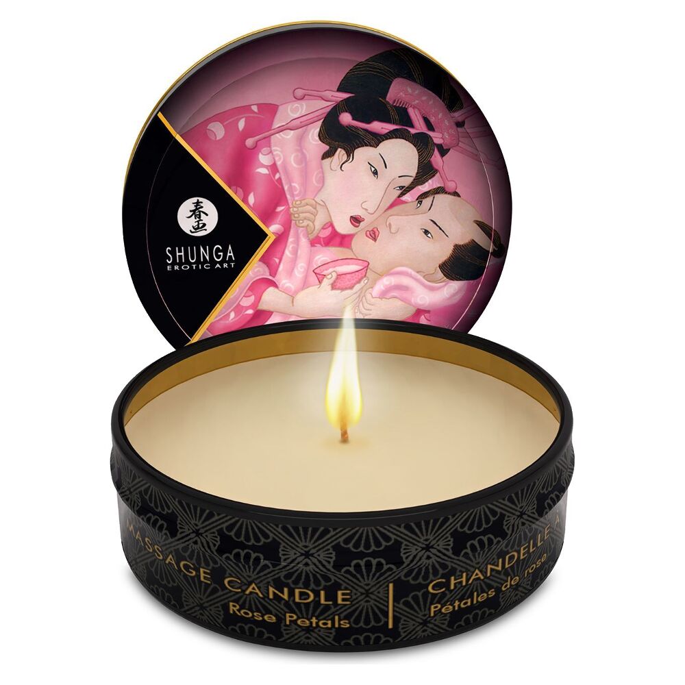 Масажна свічка Shunga Mini Massage Candle – Романтика пелюсток троянд з афродизіаками