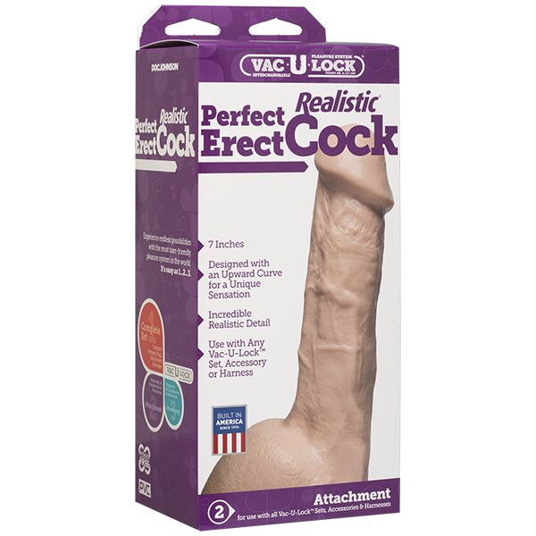 Фалоімітатор Doc Johnson - 7 Inch Perfect Erect Cock, велика головка, Vac-U-Lock