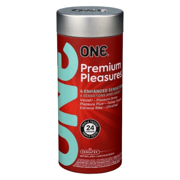 ONE Premium Pleasures – преміальний набір презервативів з анатомічною формою, текстурами та ультратонким латексом (24 шт)